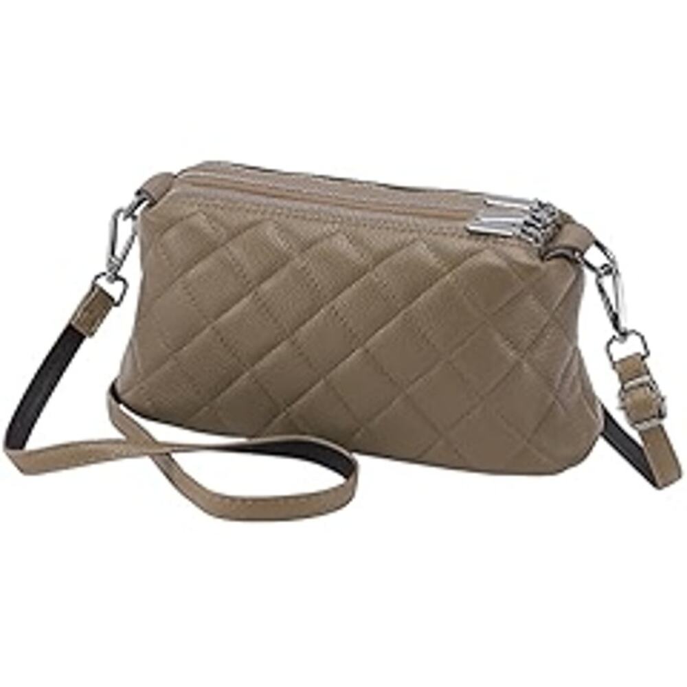 NEW Kaki Quilted Crossbody Bag  Triple Zipper Vegan Leather Shoulder Purse